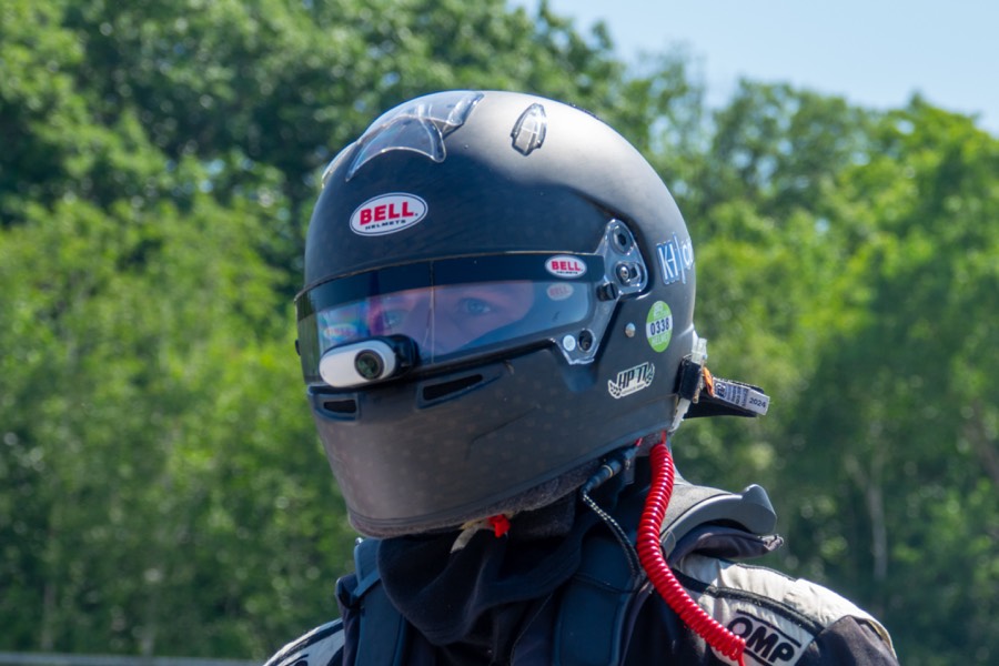 Ren in his helmet before a session